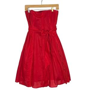 Moulinette Souers Dress Womens 4 Anthropologie Red Belted Halter‎ A-Line